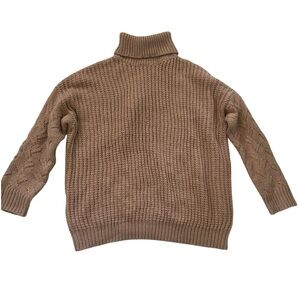 She + Sky Women’s Oversized Chunky Cable Knit Turtleneck Sweater, Tan One Size